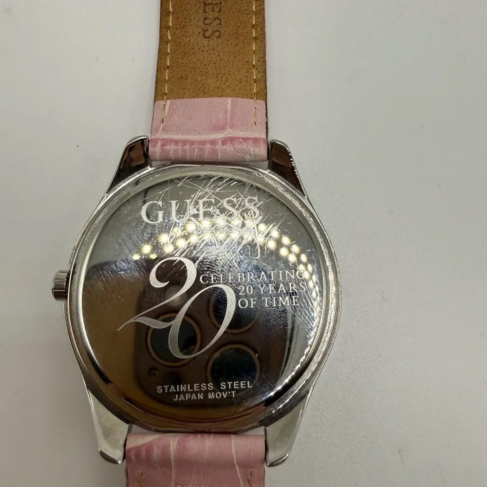 GUESS Women’s Pink Watch Crystal Dial Silicone Strap
